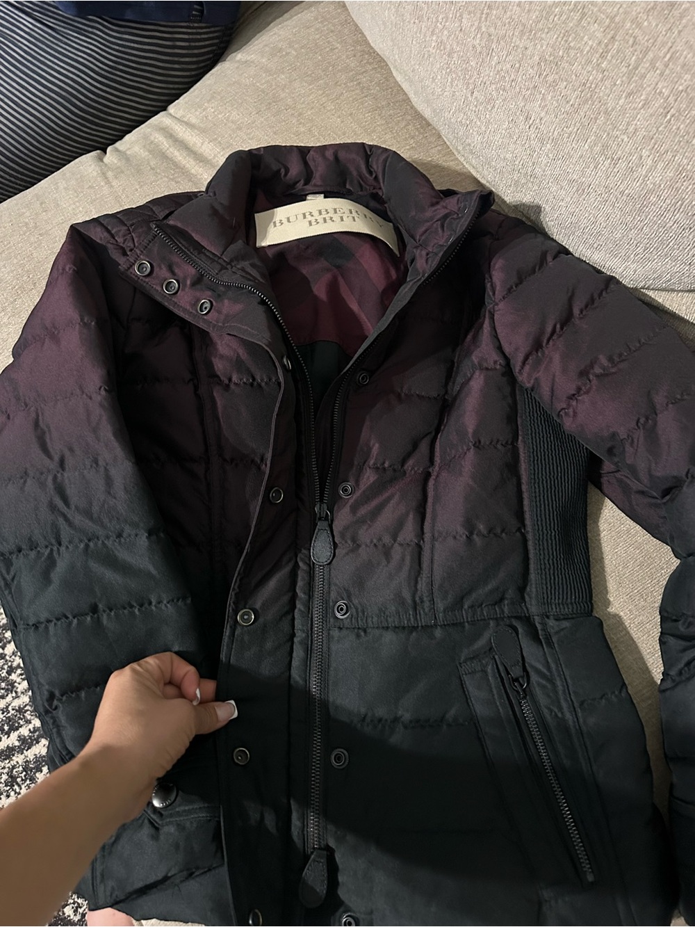 Burberry Ombre Black to Plum Quilted Puffer Jacket